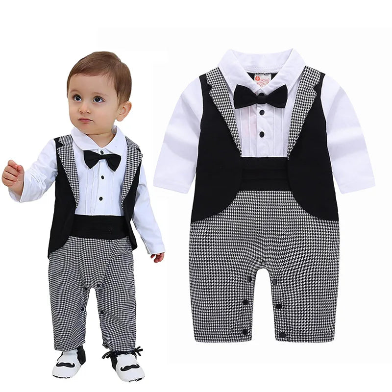 Summer Kids Clothes Baby Boys Tuxedo Gentleman Onesie Romper Jumpsuit Baptism Dress Boy BBRS-002