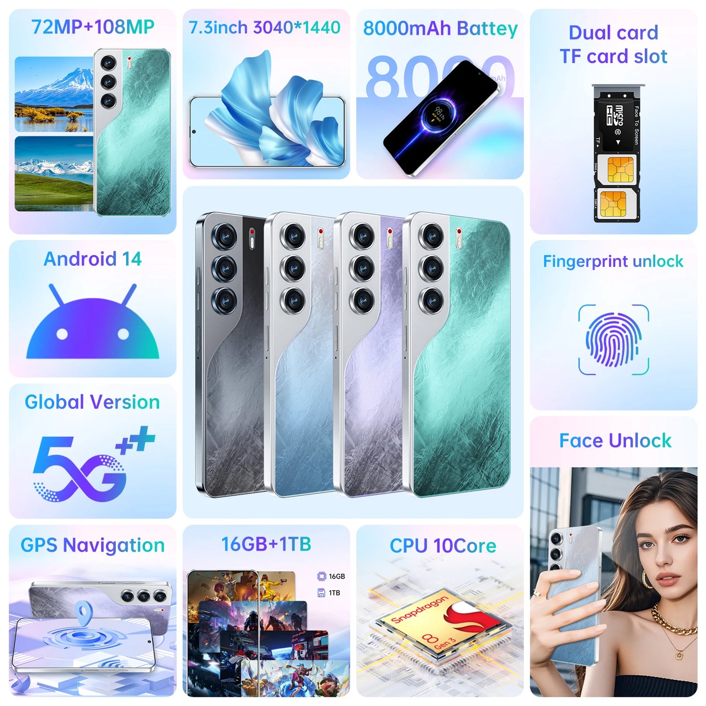 Original Unlocked 16GB Tecno Camon 40 Pro 5G Smartphone 7.3 Inch 1TB 5G Phone