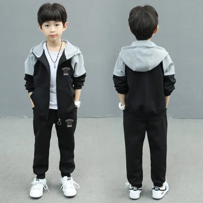 Autumn and Spring New Style Boys' Casual Sports Two-Piece Hooded Cardigan Sweatshirt Jacket Set for Kids