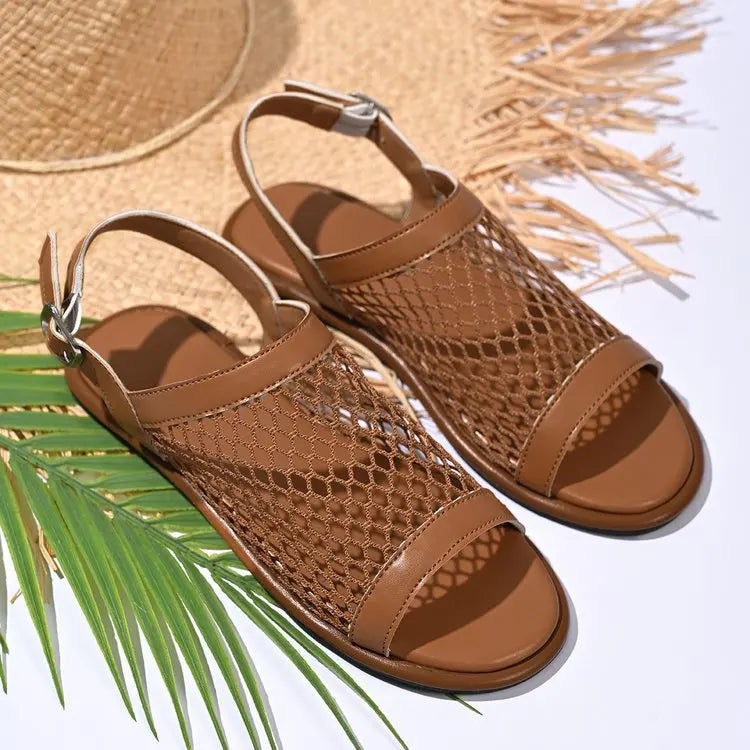 Women's Plus Size Flat Open Toe Sandals Breathable Mesh Design for Summer Fashion Lightweight Trendy Net Sandals
