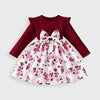 Toddler Girls Knee-Length Long Sleeve Floral Print Dress with Bow Ruffle Casual Soft Stretchy ODM Kids Clothes
