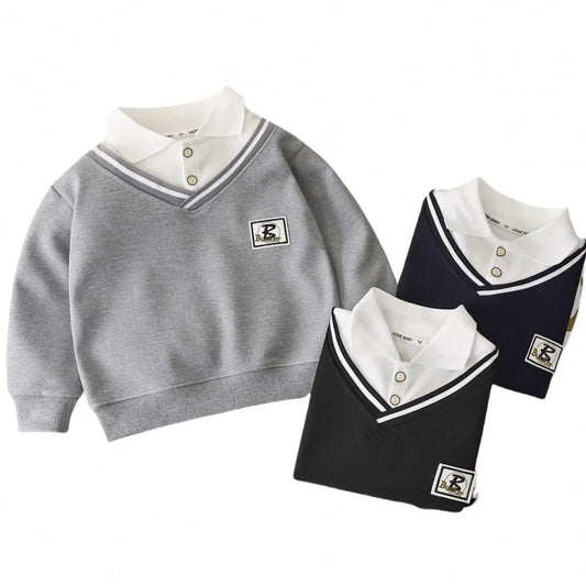 Toddler Boys Hoodies Sweatshirt Boys Sweatshirts Fashionable Lapel POLO Shirt False Two Pieces Available in Large Sizes