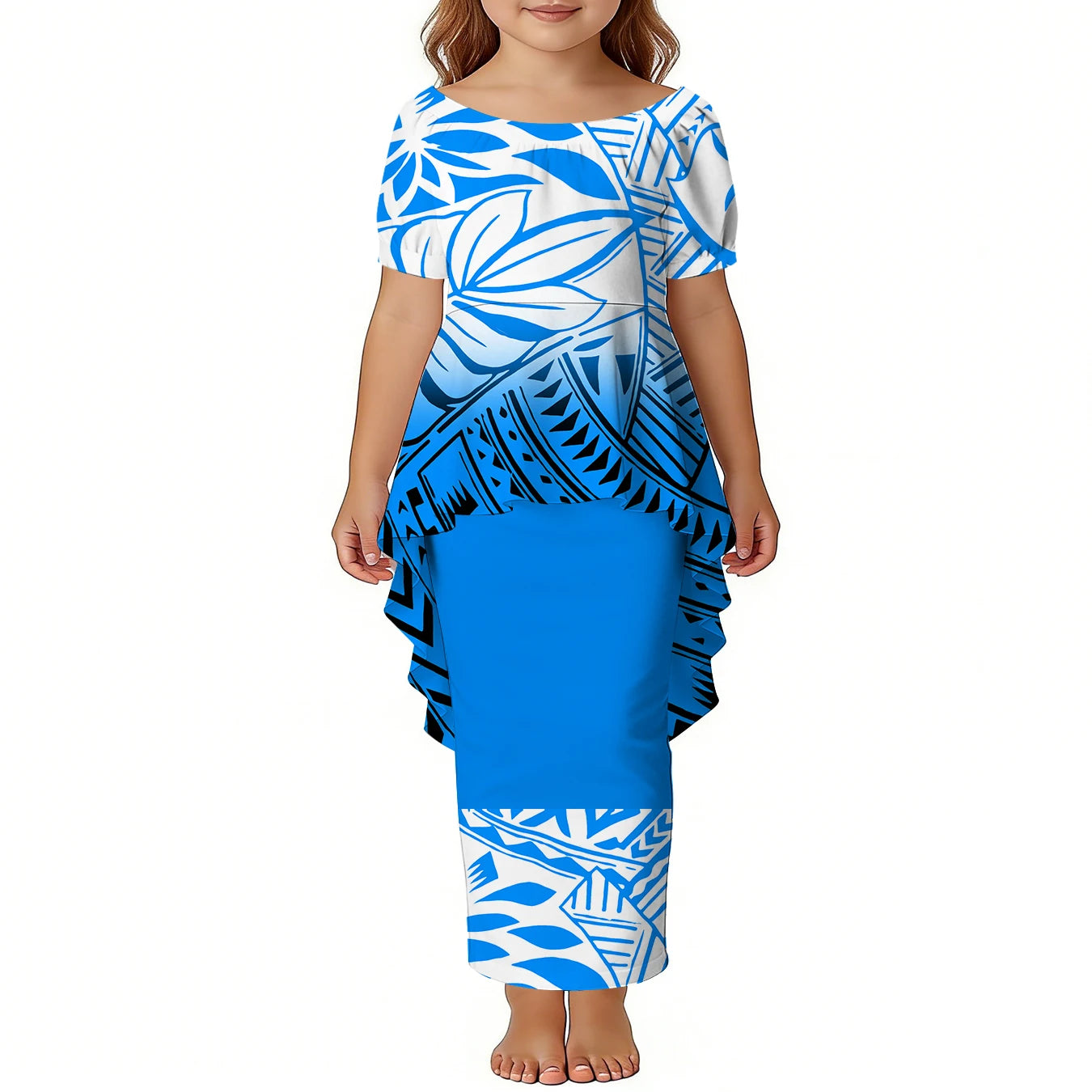 Custom Girls Puletasi Set Dress Top and Skirts Pacific Island Design Plus Size Kids Dress Short Sleeve Toddler Clothes Two Piece