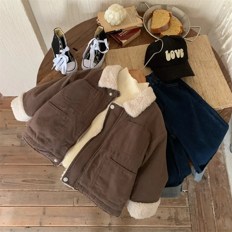 2022 Autumn Winter Infant Baby Boys Thicken Outwears Cotton Padded Coat Casual Solid Clothes Fleece Toddler Winter Jacket