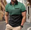 Custom Design Men's Zipper Collar T-shirts Printed Fashion Striped Business Casual Short Sleeve Polo Shirts