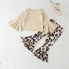 Baby Girl Clothes Set T-shirt Tops+ Leopard Print Bell-bottomed Pants Flared Pants Outfits Kids Clothes Girls Set
