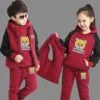 Autumn Winter Children's Casual Three-Piece Outfit Boys Girls Fleece Warm Tops Pants Vest Cartoon Pattern Kids Clothing Sets