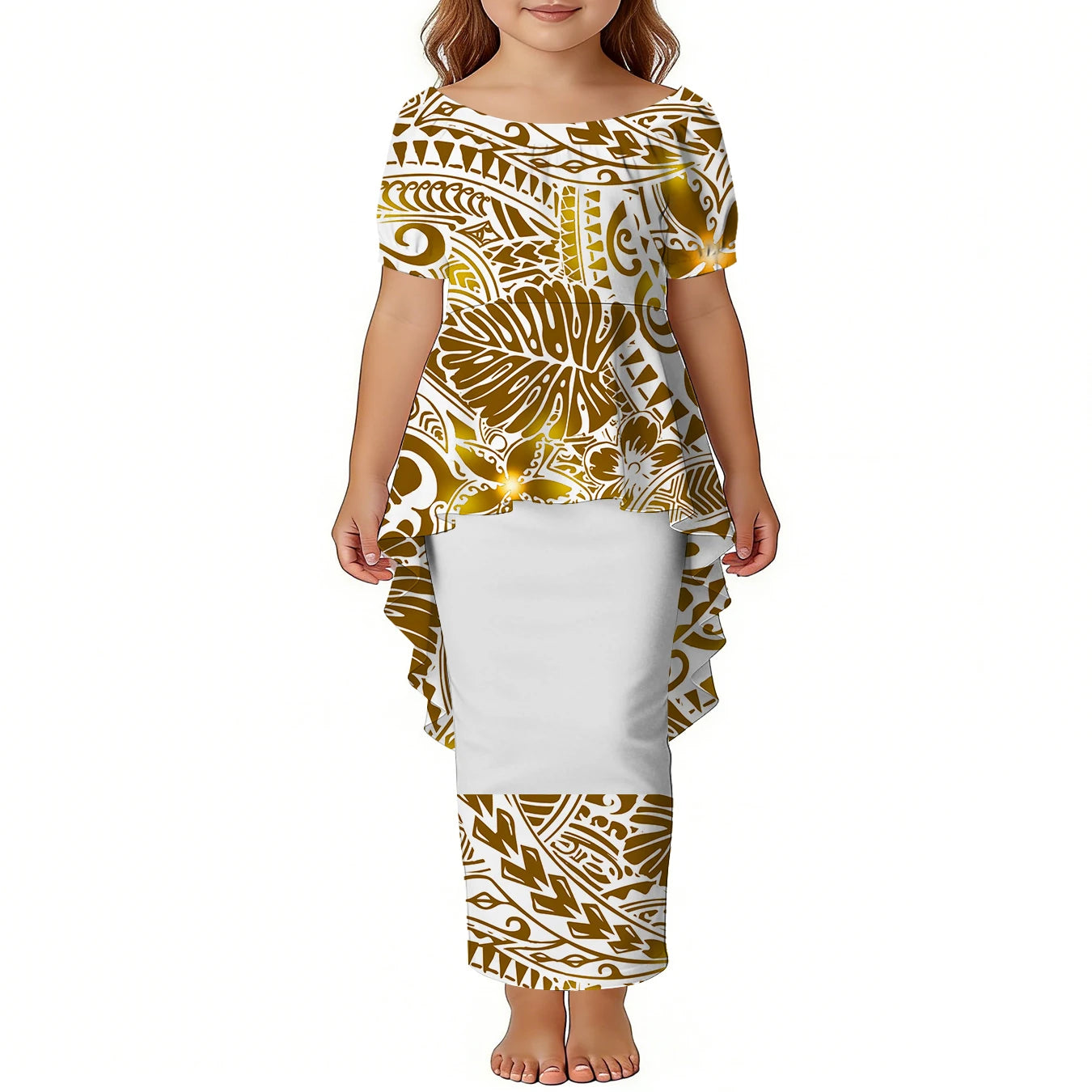 Custom Girls Puletasi Set Dress Top and Skirts Pacific Island Design Plus Size Kids Dress Short Sleeve Toddler Clothes Two Piece