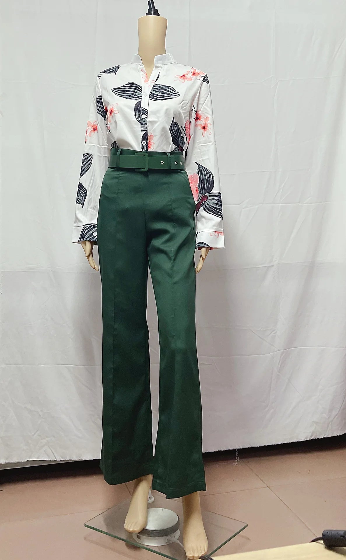 2026 Spring New Sweet Style Women's Stand up Collar Long Sleeve Shirt and Pants Printed Casual Fashion Two Piece Set