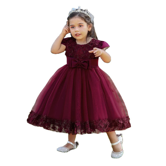 Summer 1 Year Baby Birthday Dress Children Christening Clothing Baptism Toddler Party Kids Costume Blue Flower Lace Princess