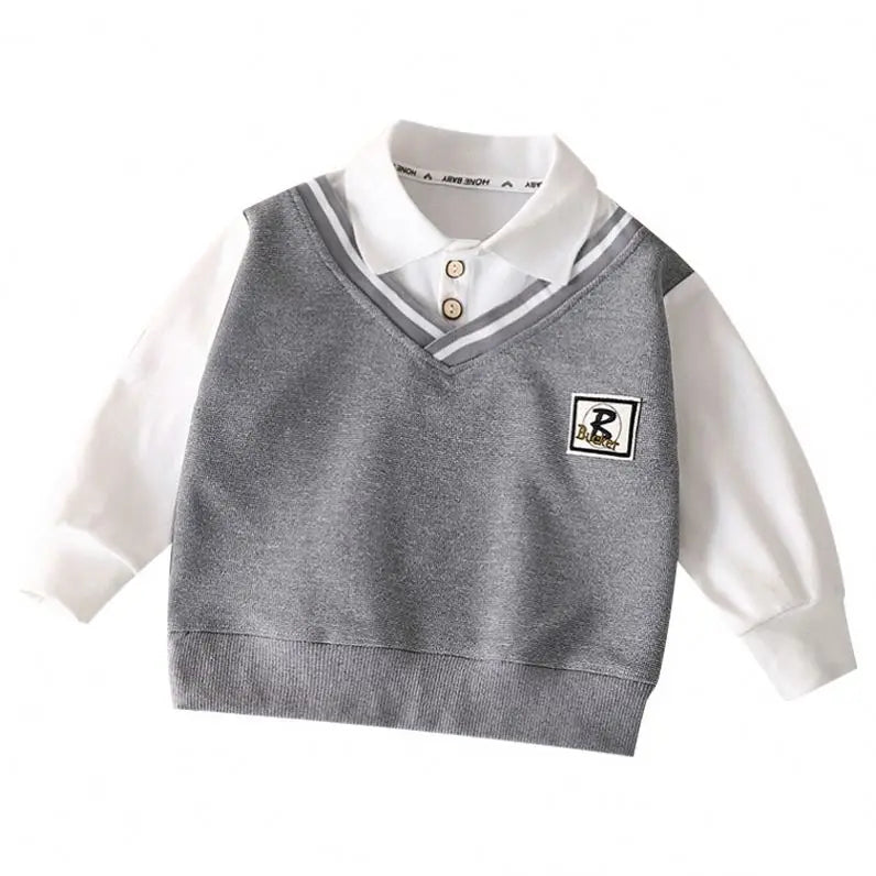 Toddler Boys Hoodies Sweatshirt Boys Sweatshirts Fashionable Lapel POLO Shirt False Two Pieces Available in Large Sizes