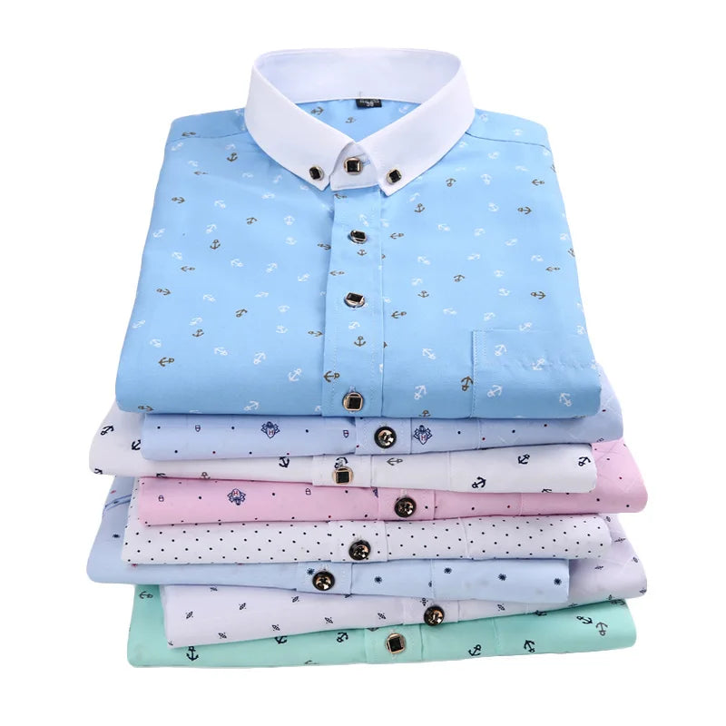 Men's Printed Long Sleeved Slim Fit Plaid Versatile Casual Fashion Floral Shirts