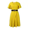 Women clothes Popular Plus Size Women's Spring Summer Flare Short Sleeve Natural Waist High Waist Belted Office Knee-Length Casual ODM Dress