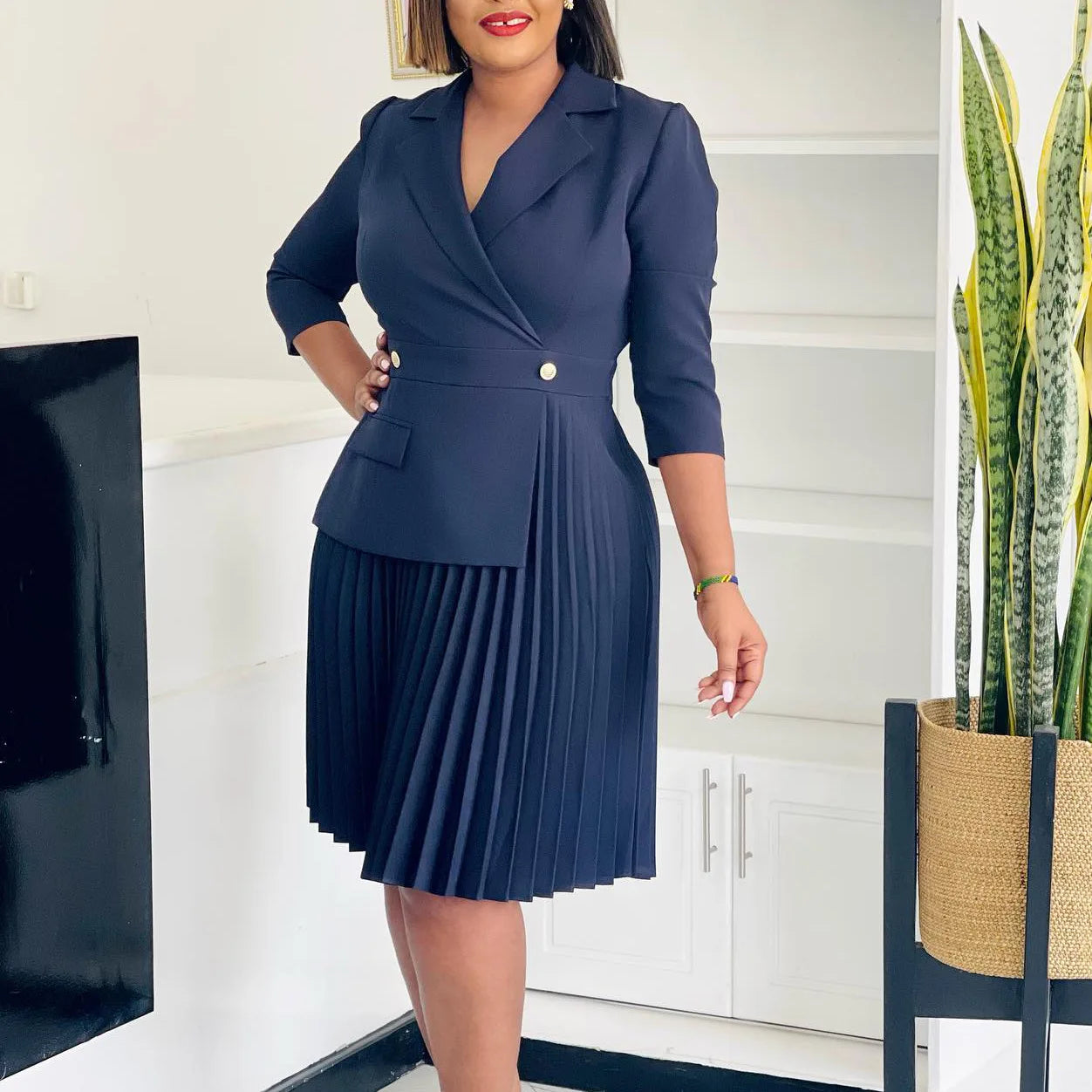 Wholesale Clothes Women Plus Size Lady Office Wear for Women Formal Business Dress Button Decoration Career Official Dressing
