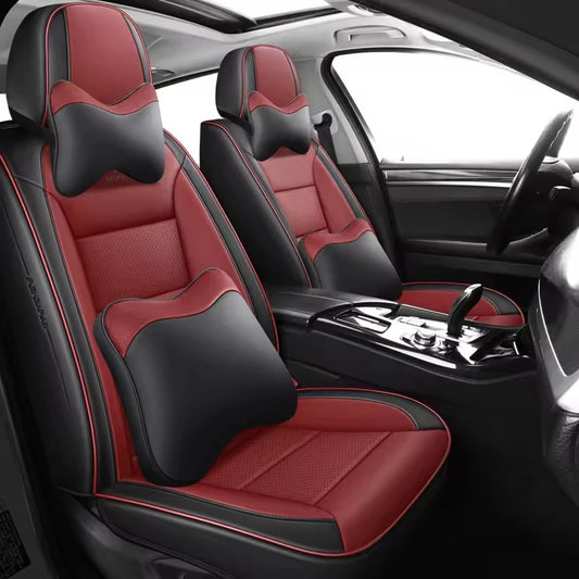 High Quality Napa Leather Car Seat Covers Black Red Color Universal Size-Front Rear 5 Seaters Good Quality Full Set Accord