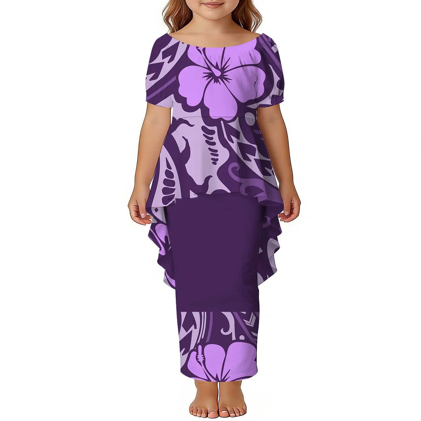 Custom Girls Puletasi Set Dress Top and Skirts Pacific Island Design Plus Size Kids Dress Short Sleeve Toddler Clothes Two Piece