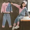 Winter Girls Clothing Sets Denim Kids Tracksuit Long Sleeve Sweater Jeans Trousers Sport Suits for Girl Baby Clothes