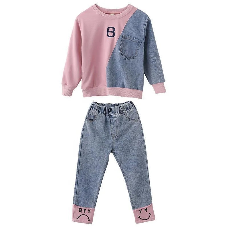 Winter Girls Clothing Sets Denim Kids Tracksuit Long Sleeve Sweater Jeans Trousers Sport Suits for Girl Baby Clothes