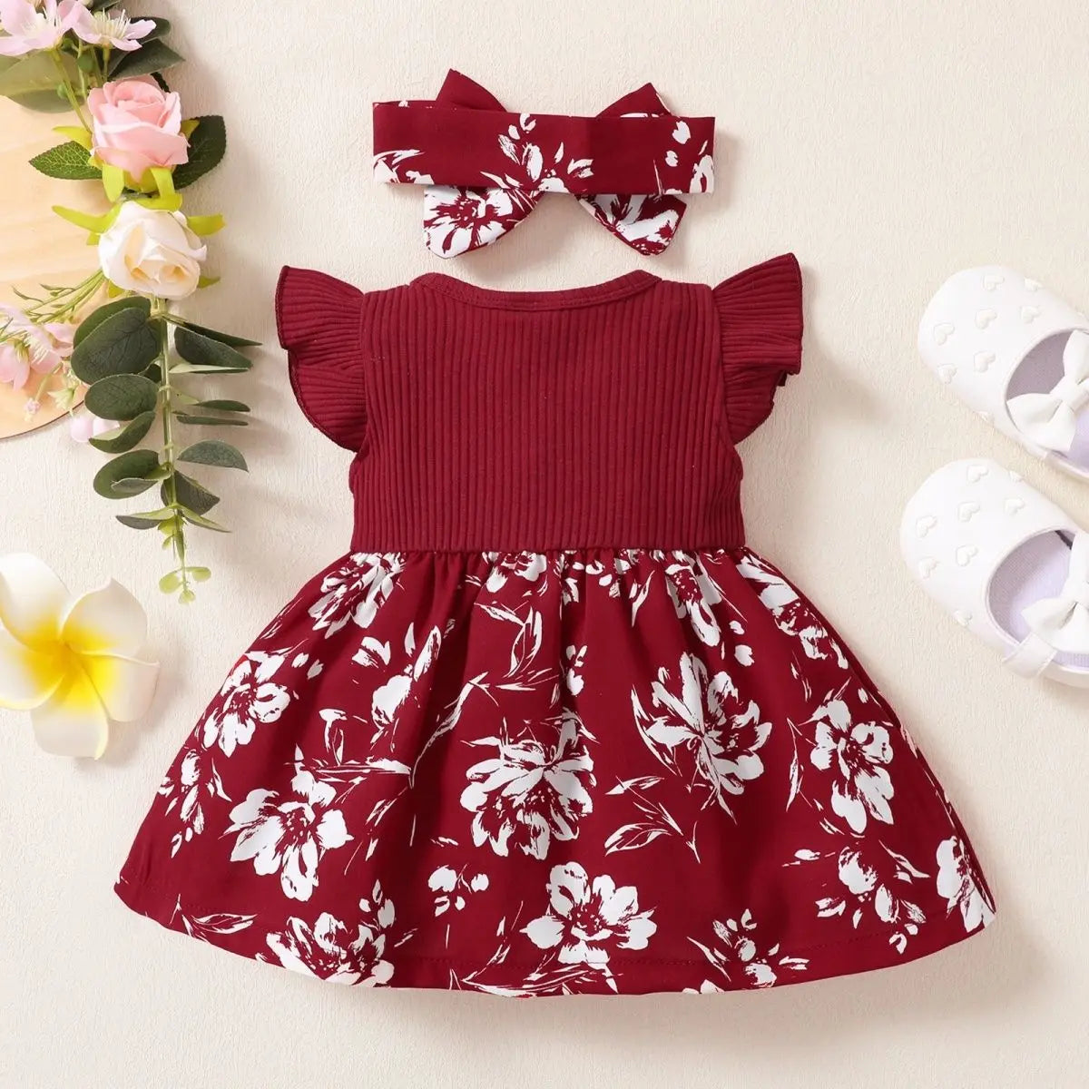 Little Girl 2-Piece Cotton Breathable Princess Dress Baby Set 0-2 Years Old Summer Sweet Bow Fly Sleeve