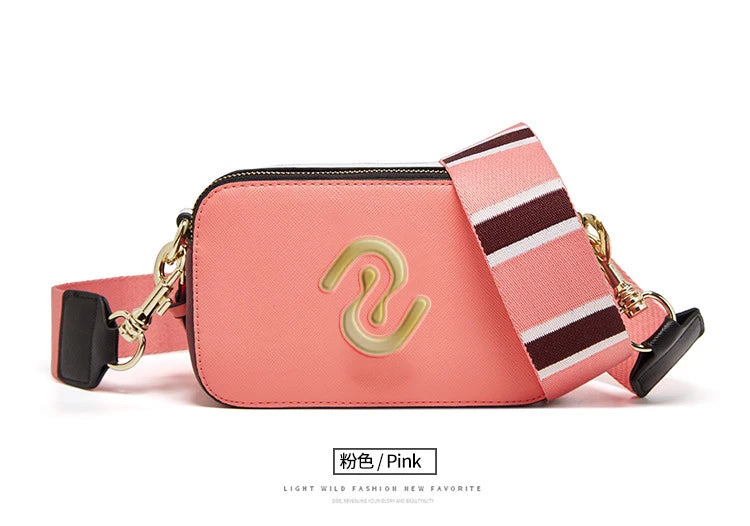 New Fashion Camera Bag Hand Woven Wide Shoulder Strap Crossbody Fashion Temperament Bag Large Capacity Small square Bag