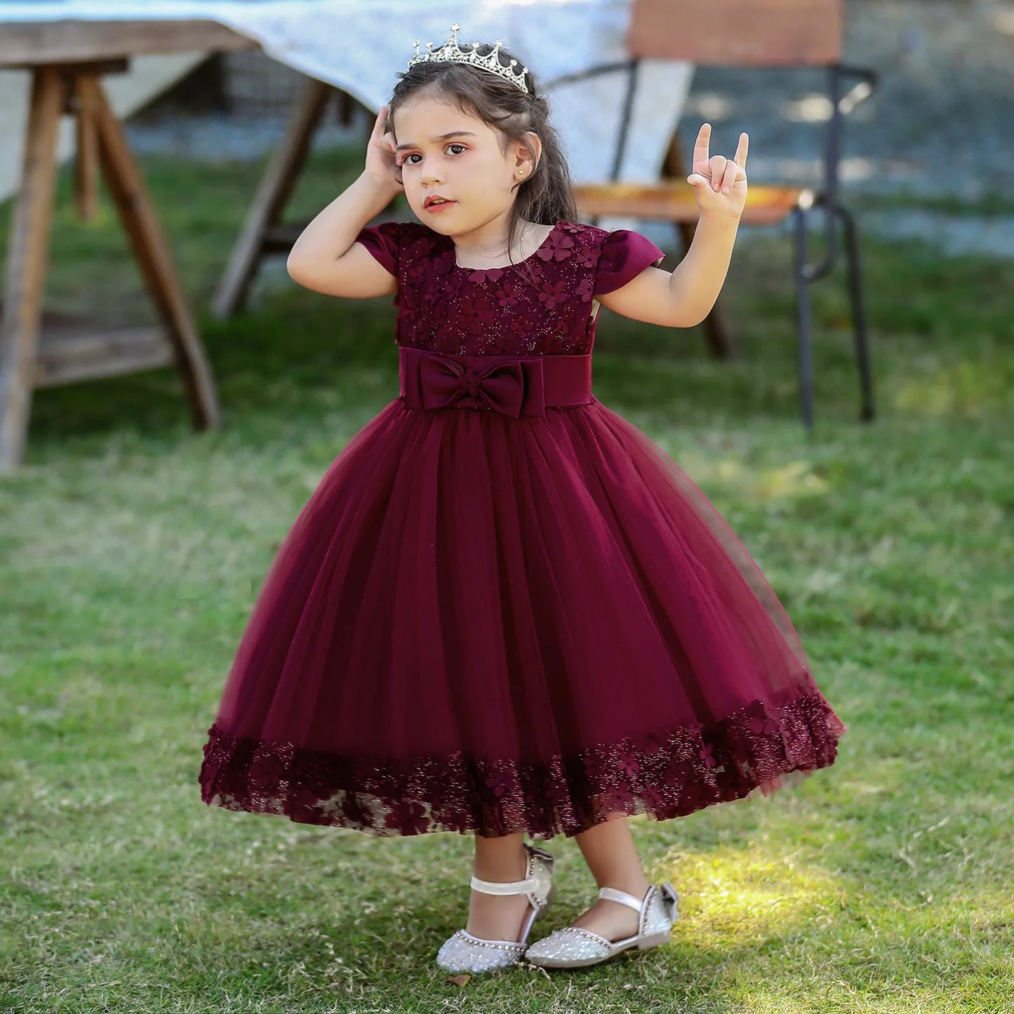 Summer 1 Year Baby Birthday Dress Children Christening Clothing Baptism Toddler Party Kids Costume Blue Flower Lace Princess