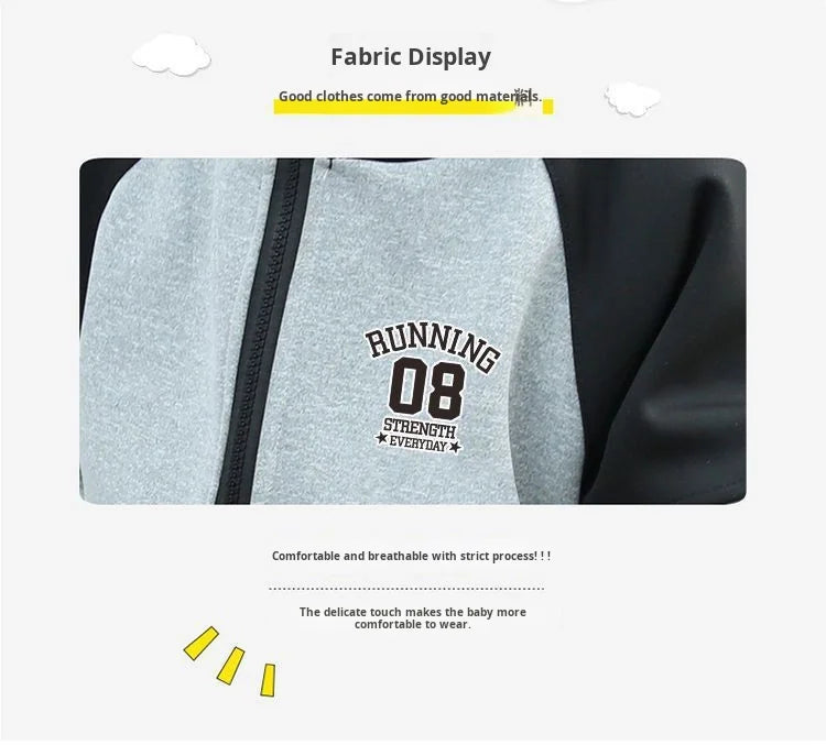 Autumn and Spring New Style Boys' Casual Sports Two-Piece Hooded Cardigan Sweatshirt Jacket Set for Kids