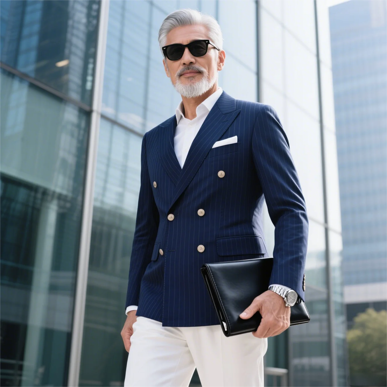 Luxury Anti-wrinkle Black with White Stripes Men's Regular Jacket