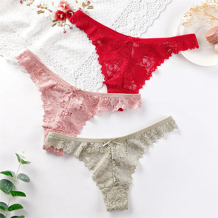 New Breathable Low Waist Sexy Lace Thong Comfortable Cotton Crotch Women's Underwe