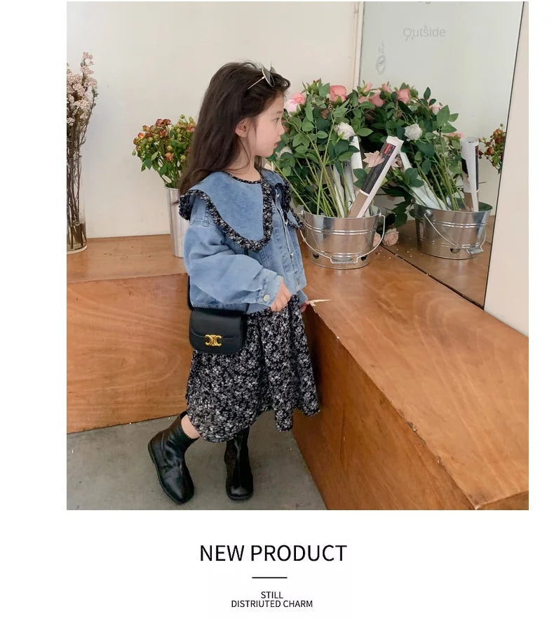 Autumn Korean Design Little Baby Girls Long Sleeve Flower A-Line Breathable Eco-Friendly Dresses Toddler Kids