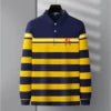 High Quality 100% Cotton Men's Long Sleeve Striped Polo Shirt with RL Embroidery Business Casual Polo Tops#RL