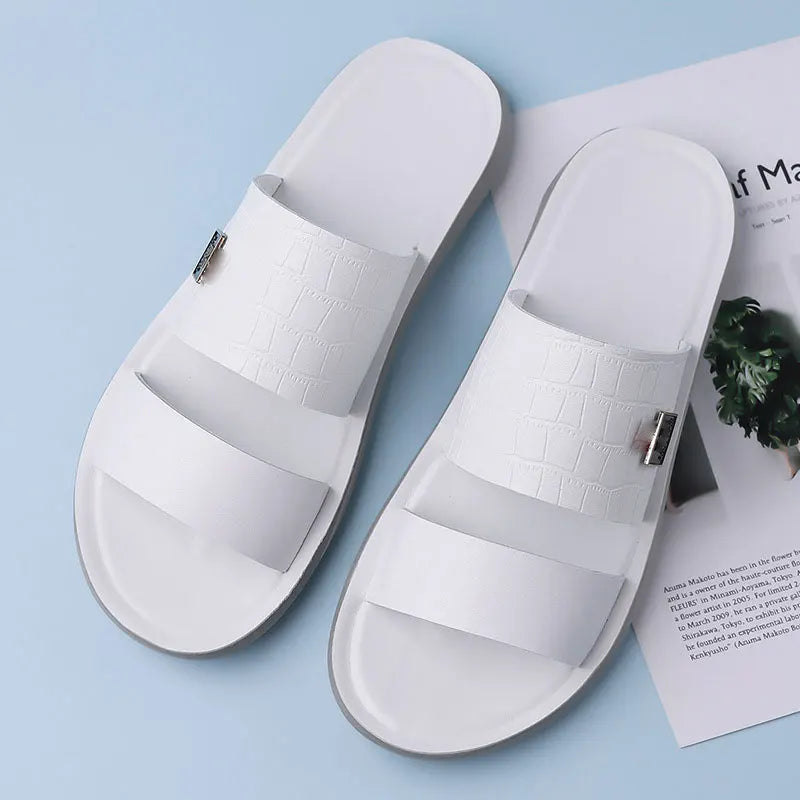 Men's Large Size Casual Summer Sandals Comfortable Open-Toe Outdoor Slippers Embroidery PU Upper Breathable