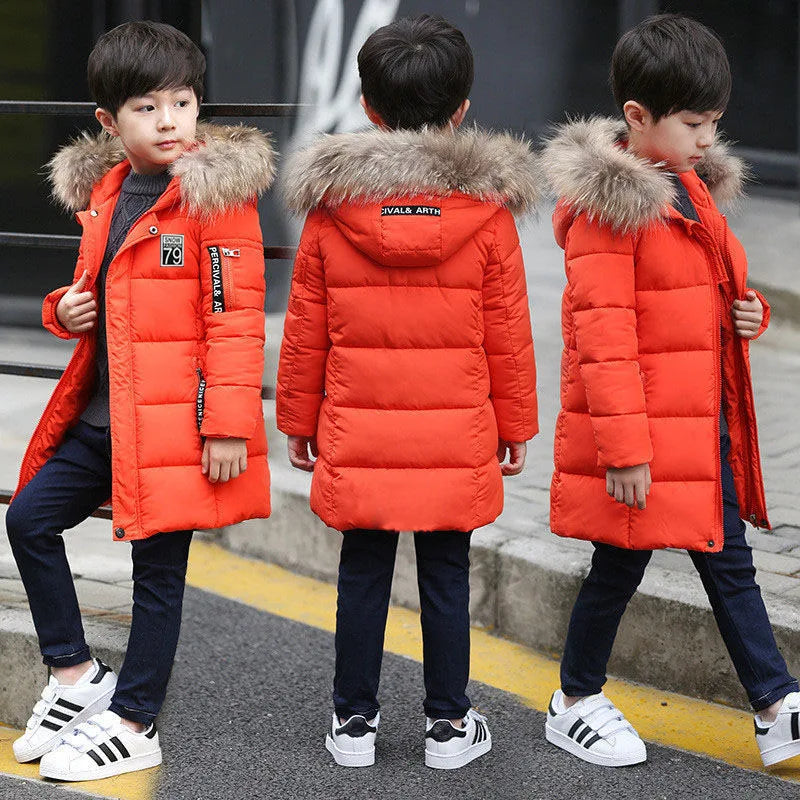 Children New Fashion Winter Outwear for Boys Warm Hooded Long Coat 90% Cotton Baby Casual Jackets Clothes for Boys Kids Parkas