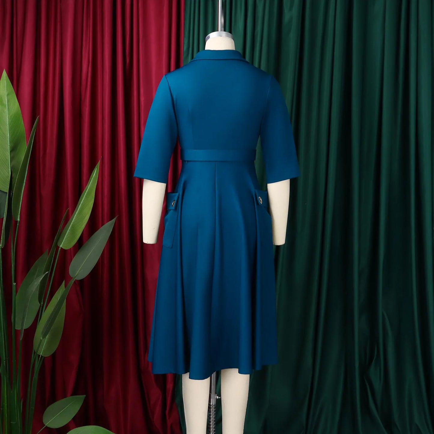 D3341 Trendy Career Dresses Women Casual Elegant Half Sleeve Suit V Collar Office Dresses Women Formal Work African Dresses