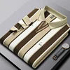 Summer Striped Short-sleeved Top with V-neck, Embroidered, Business Casual Men's Loose T-shirt, Office Shirt, Polo Shirt