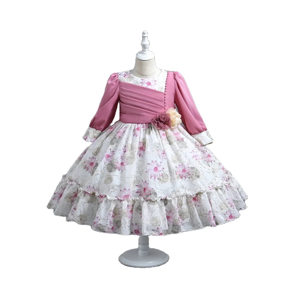 Girls Long Sleeve Flower Dress Kids Lace Dresses for Girls Children Autumn Winter Princess Party Costume Kids Casual Style Cloth