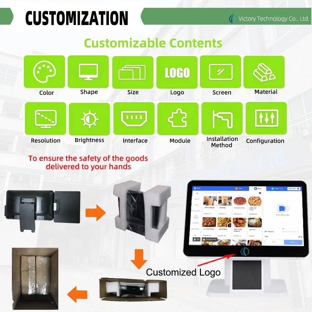 15"+9.7" Foldable  All in One Touch Screen Terminal Pos Machine for Retail Market Customized Windows Product Key