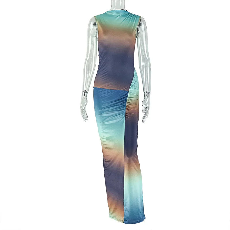 Trending Products 2026 Sexy Slim Fit Gradient Color High Neck Sleeveless Long Dress Women's Clothing Elegant Casual Maxi Dress