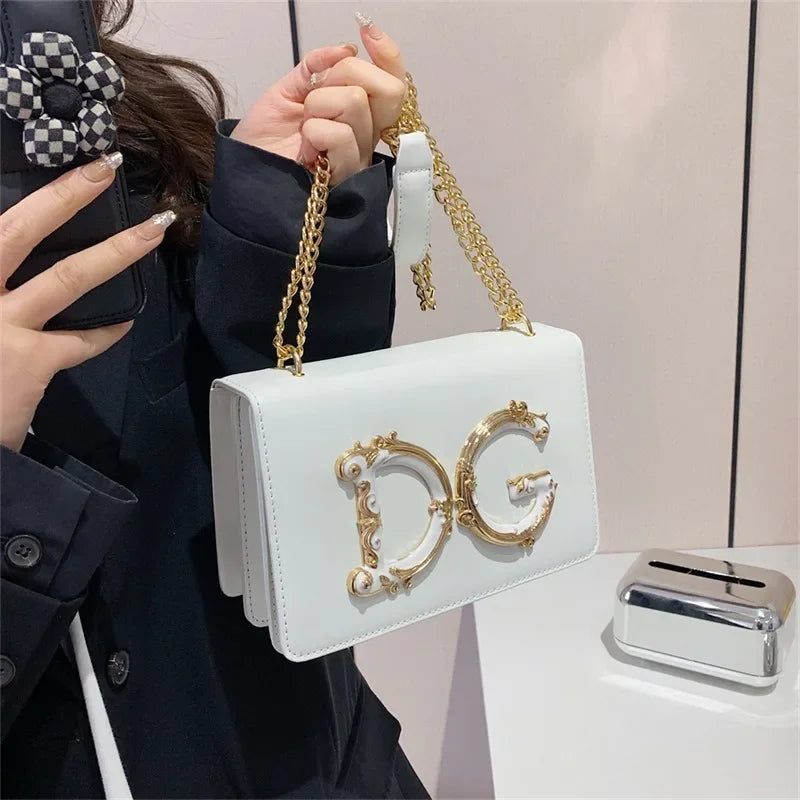 Women hand bag  Banquet Square Women's Fashionable Versatile Chain School Bags Girls Shoulder Crossbody Birth Ladies White Bag with Zip Closure