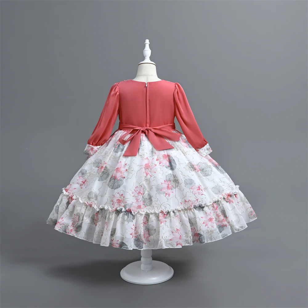 Girls Long Sleeve Flower Dress Kids Lace Dresses for Girls Children Autumn Winter Princess Party Costume Kids Casual Style Cloth