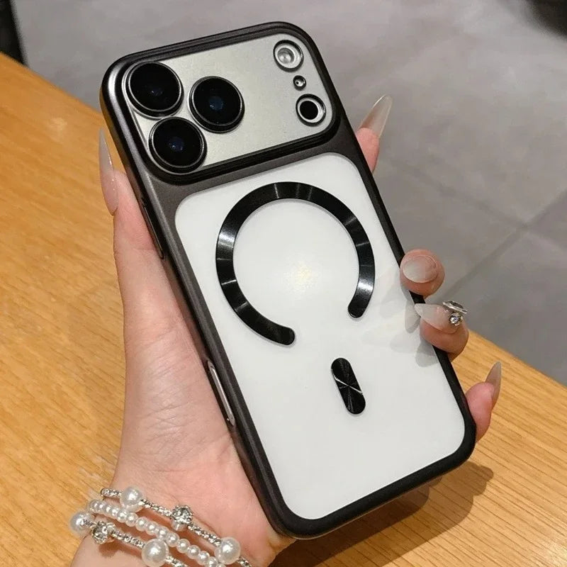 Luxury Matte Magnetic Transparent Phone Case for iPhone 17 16 15 Pro Max 17 Air Bumper Back Cases Cover