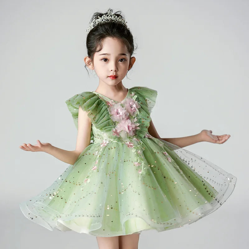 Little Girls Green Dresses for Girls Costume Kids Fairy Cosplay Flower Baby Princess Clothes Christmas Party Outfit