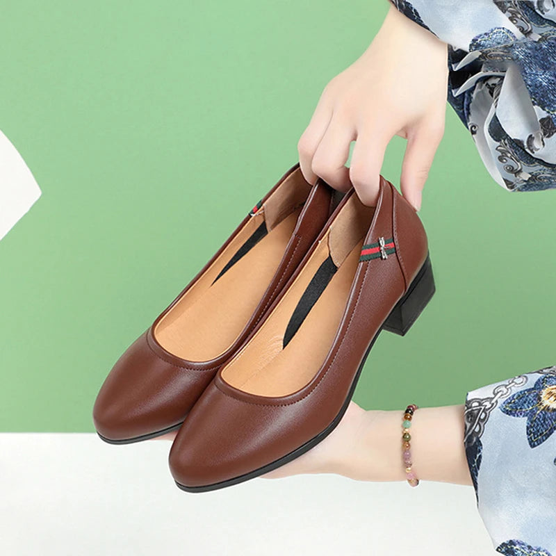 Women Office Shoes Heels Soft Comfortable Daily Walking Leather Brown Black Flat Office Shoes Work Shoes for Women and Ladies