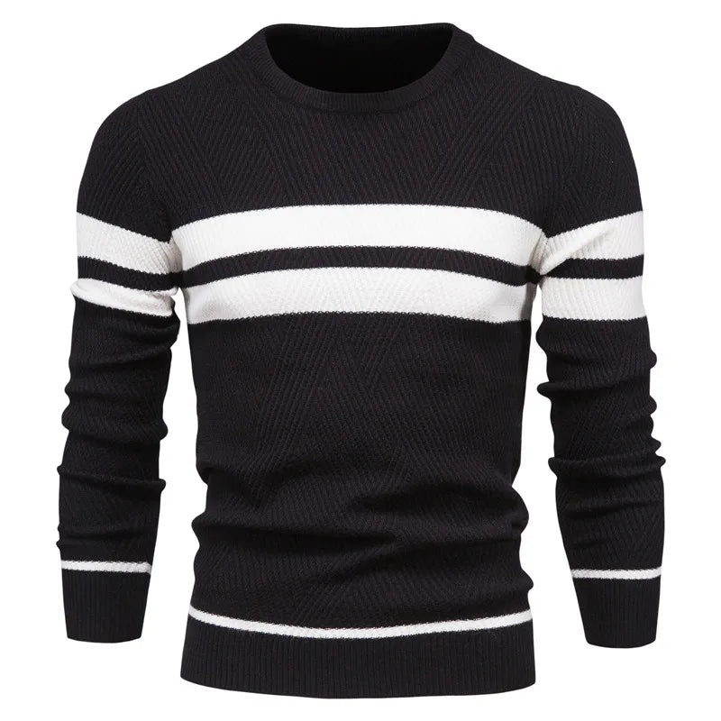 High Quality Wholesale Winter Hot Selling Men Clothes Casual Warm Stripe Pullovers Basic Slim Plus Size Sweaters