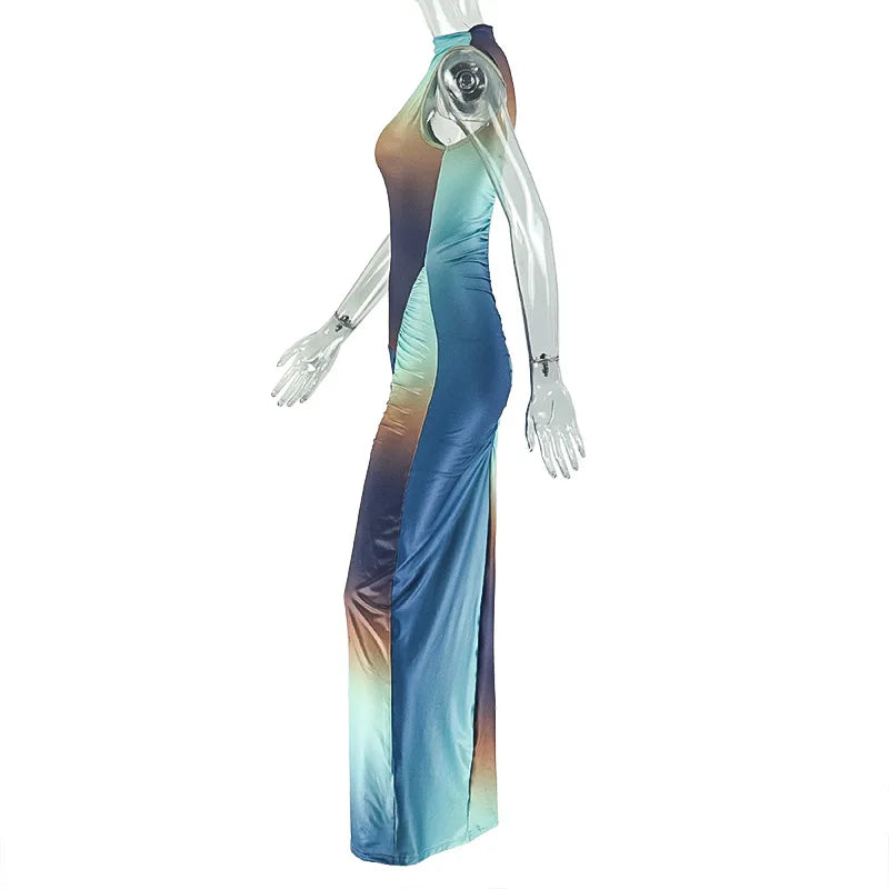 Trending Products 2026 Sexy Slim Fit Gradient Color High Neck Sleeveless Long Dress Women's Clothing Elegant Casual Maxi Dress