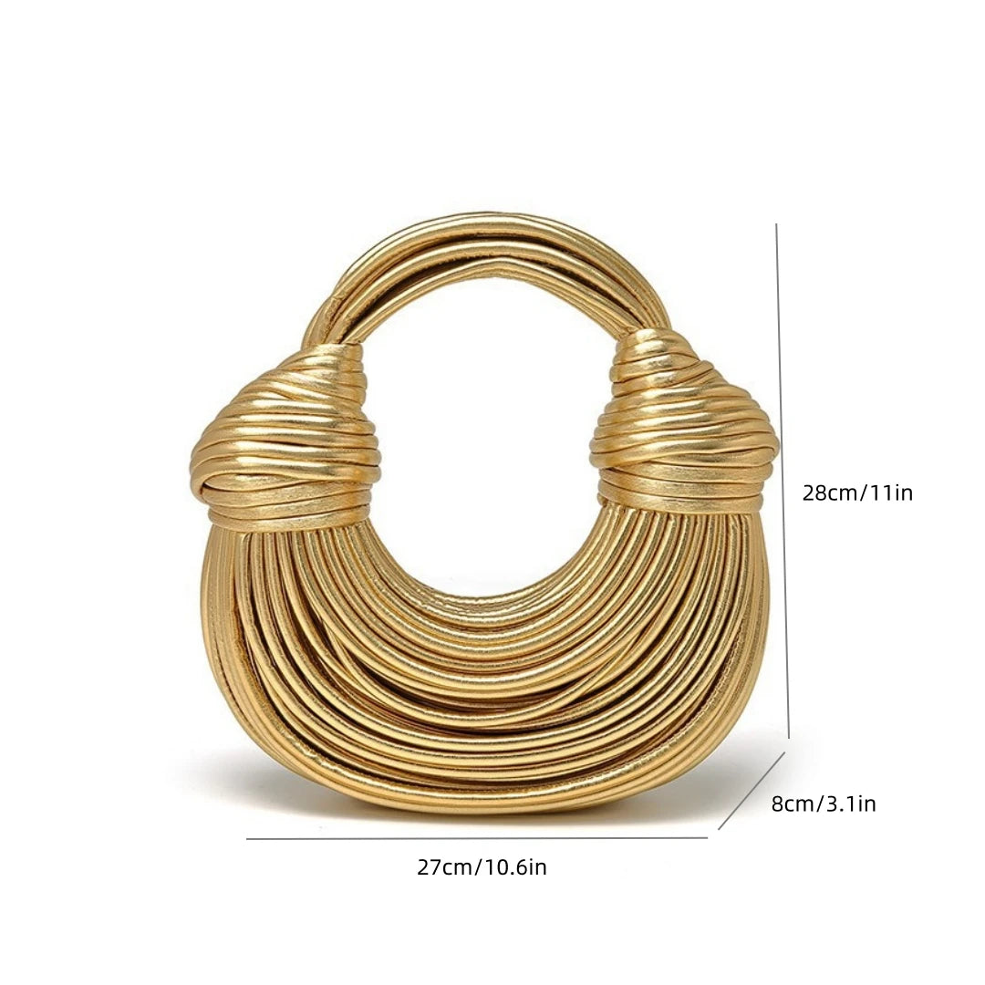 RTS Gold Crescent Handbag Unique Designer Bag Metallic Statement Purse Ladies Woven Handbag Shoulder Underarm Bag for Women