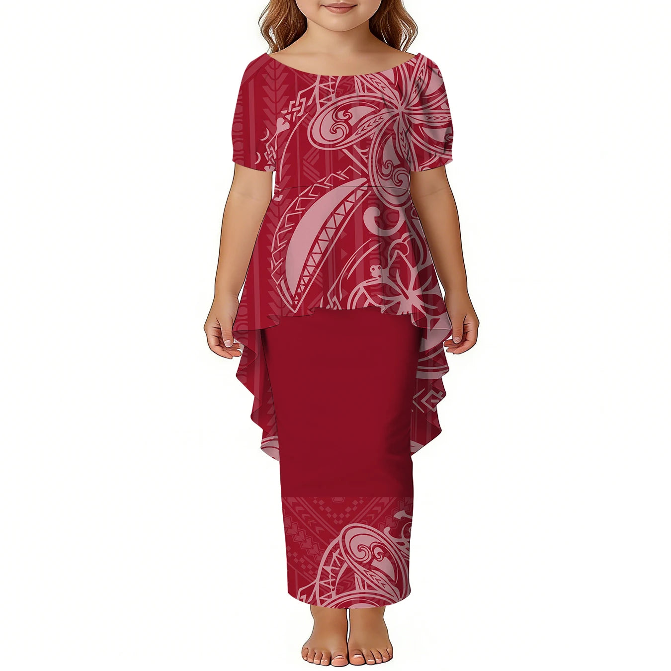 Custom Girls Puletasi Set Dress Top and Skirts Pacific Island Design Plus Size Kids Dress Short Sleeve Toddler Clothes Two Piece