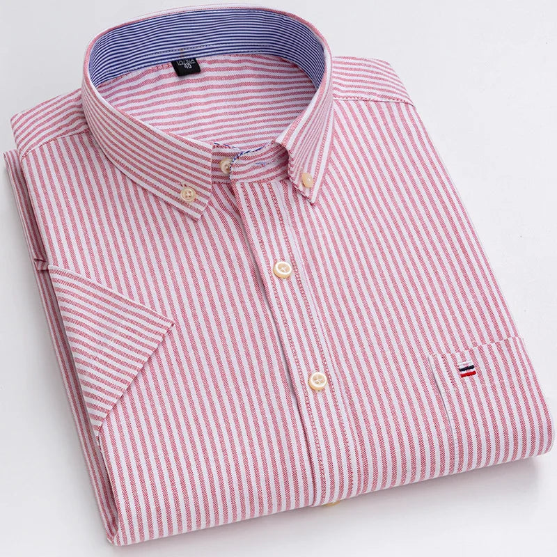 Men's Casual Cotton Linen Knitted Yarn Dyed Short-Sleeved Shirt New Generation Summer Collection Breathable Sweat-Absorbent