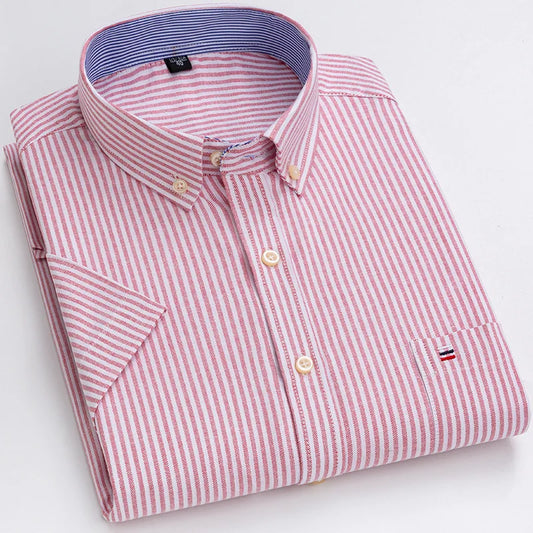 Men's Casual Cotton Linen Knitted Yarn Dyed Short-Sleeved Shirt New Generation Summer Collection Breathable Sweat-Absorbent