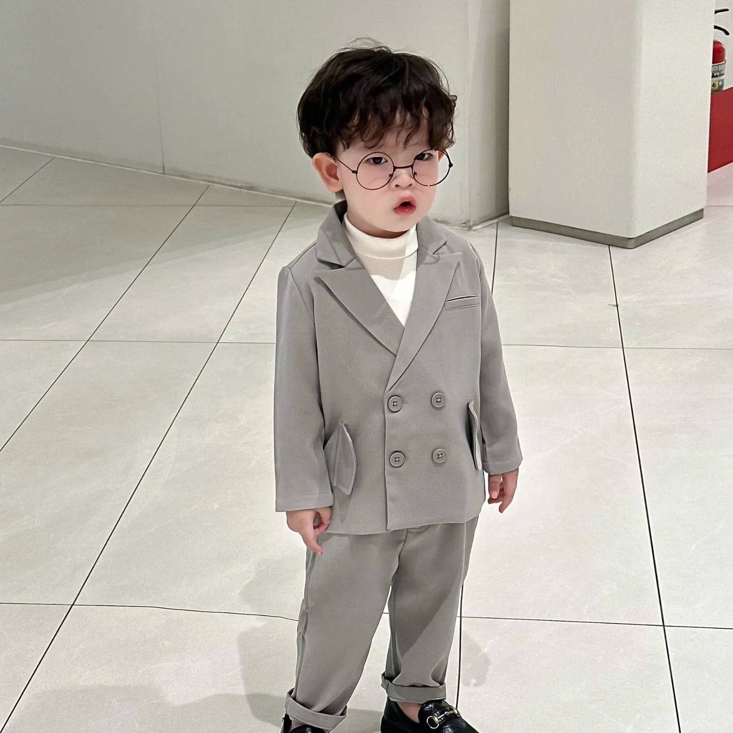 Top Selling Handsome Eco-Friendly Plaid Double-Breasted Kids Formal Set Gentleman Event Wedding Clothes for Boys Winter Toddler