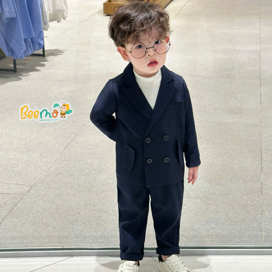 Top Selling Handsome Eco-Friendly Plaid Double-Breasted Kids Formal Set Gentleman Event Wedding Clothes for Boys Winter Toddler